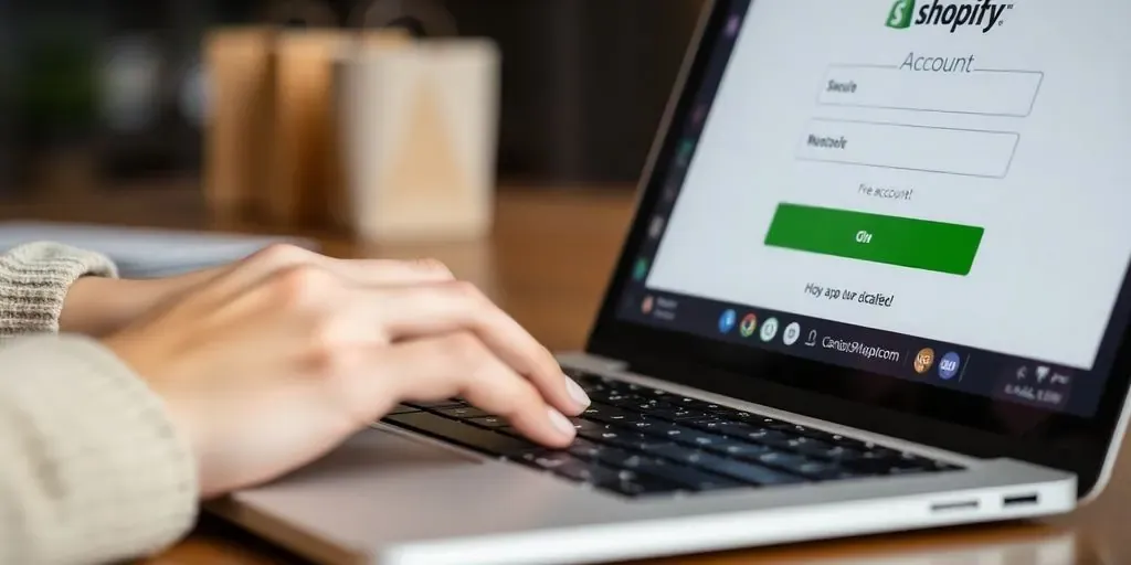 Person logging into Shopify on a laptop.