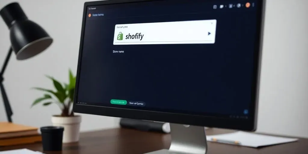 Computer screen showing Shopify store name change process.