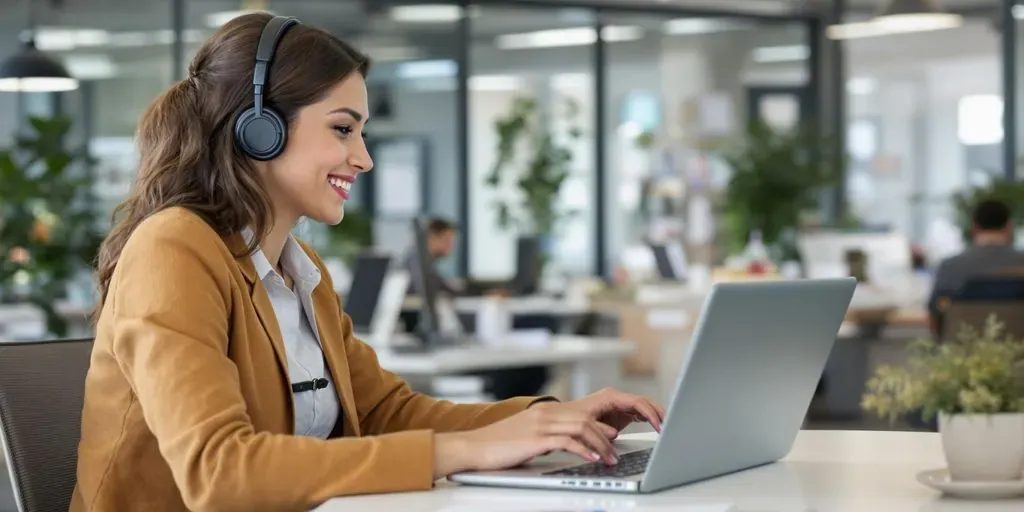 Customer service agent using live chat on laptop.