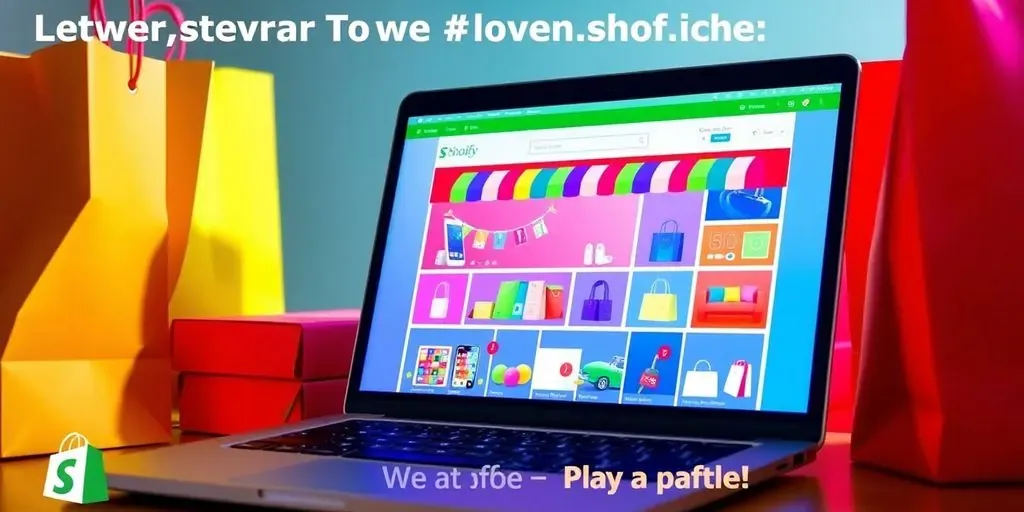 Laptop showing an online store with shopping items around.