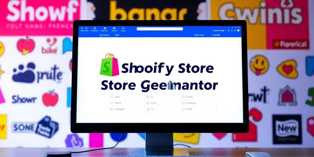 Photo of a Shopify store name generator on a screen.