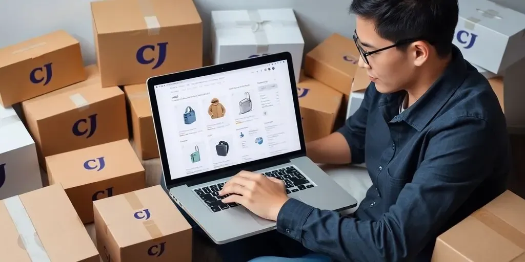 Person reviewing CJ Dropshipping products on a laptop.