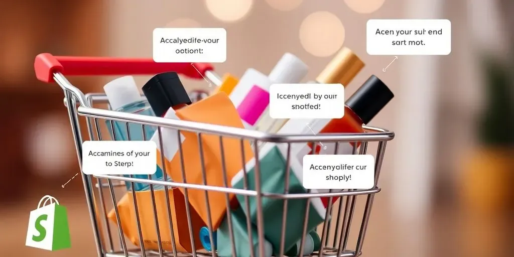 Shopping cart filled with colorful products on a soft background.