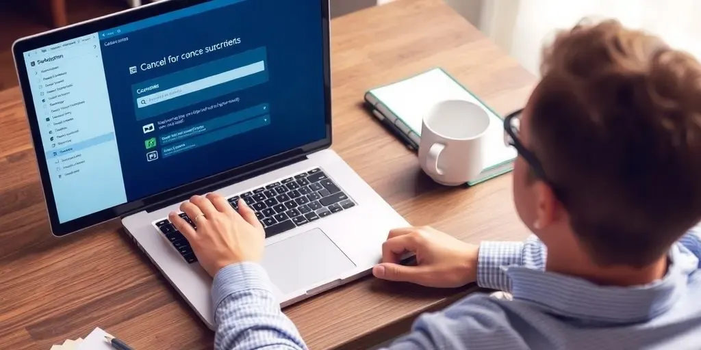 Person using laptop to cancel Shopify membership.
