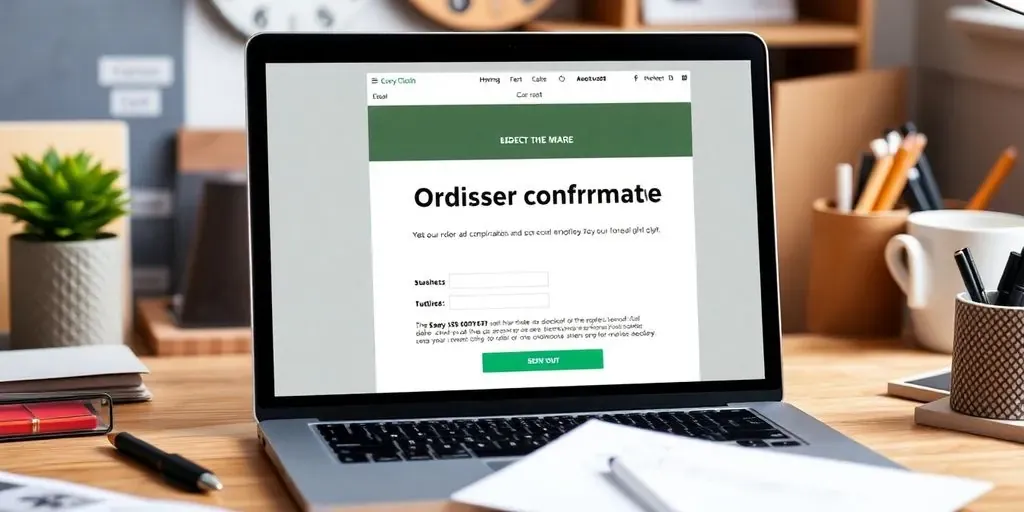 Shopify order confirmation email on a laptop screen.