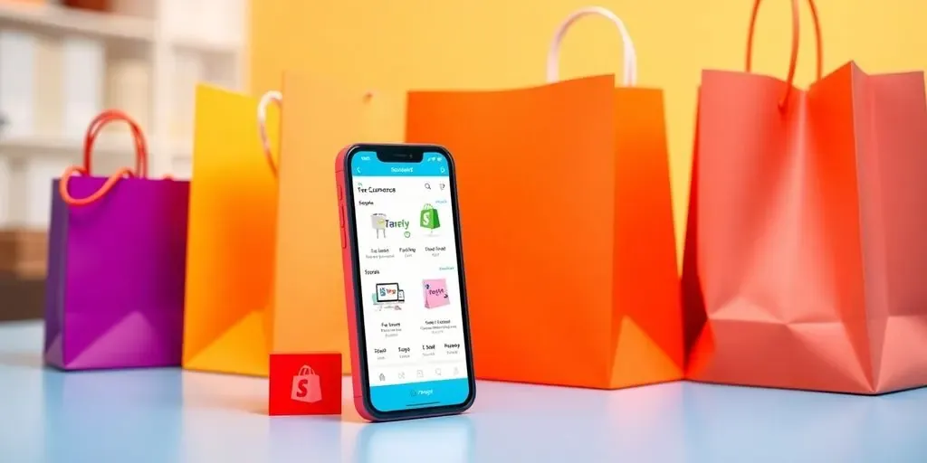 Smartphone with shopping app and products for e-commerce.