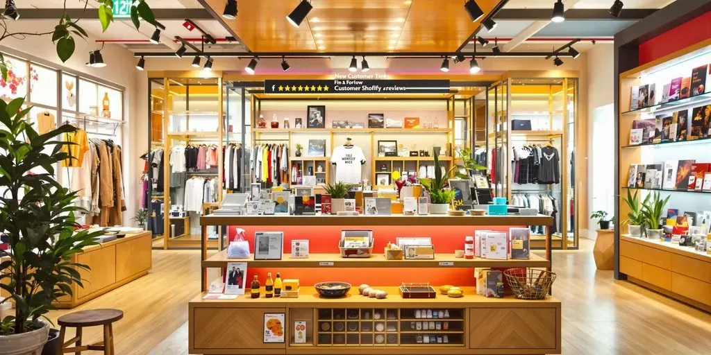 Colorful Shopify store with highlighted customer reviews.