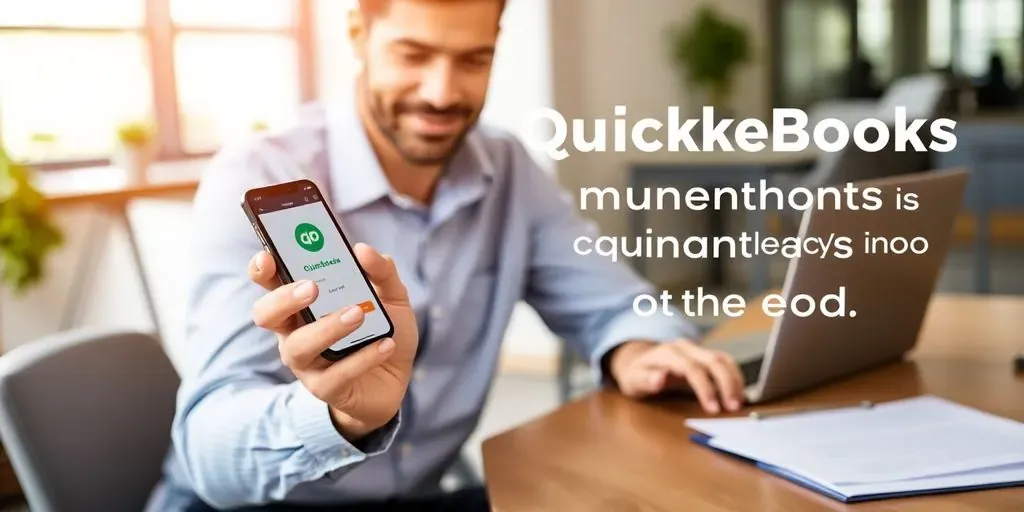 Business person using QuickBooks mobile app on smartphone.