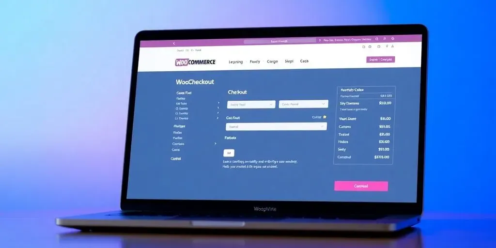 WooCommerce checkout page on a laptop with vibrant design.