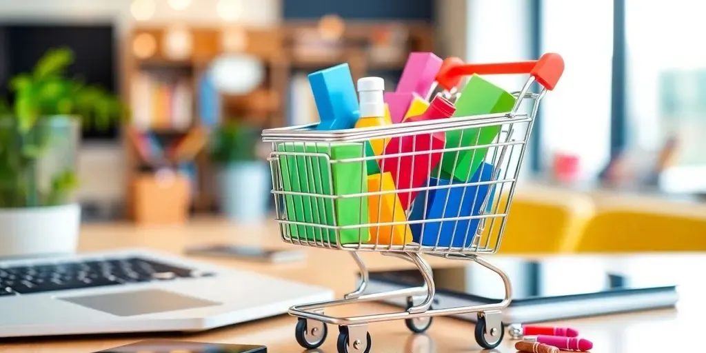 Colorful shopping cart in a digital shopping environment.