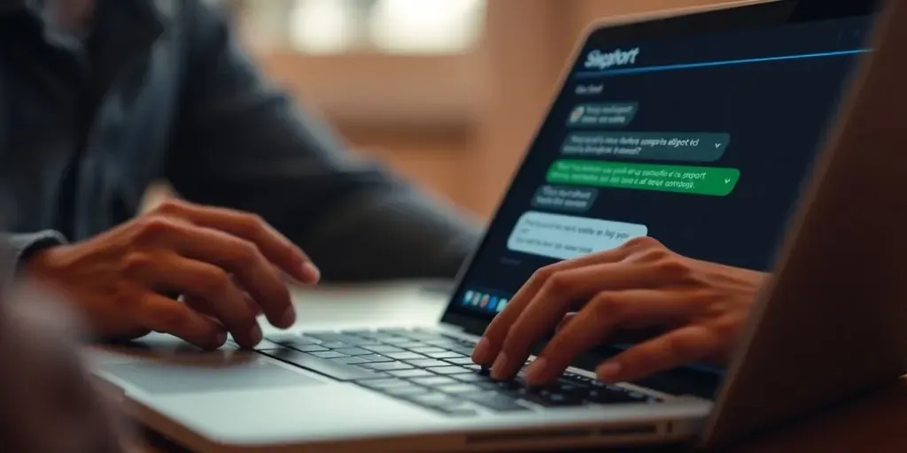 Person using Shopify support chat on a laptop.