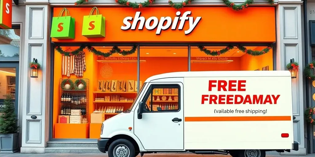 Shopify store with free shipping delivery truck in view.