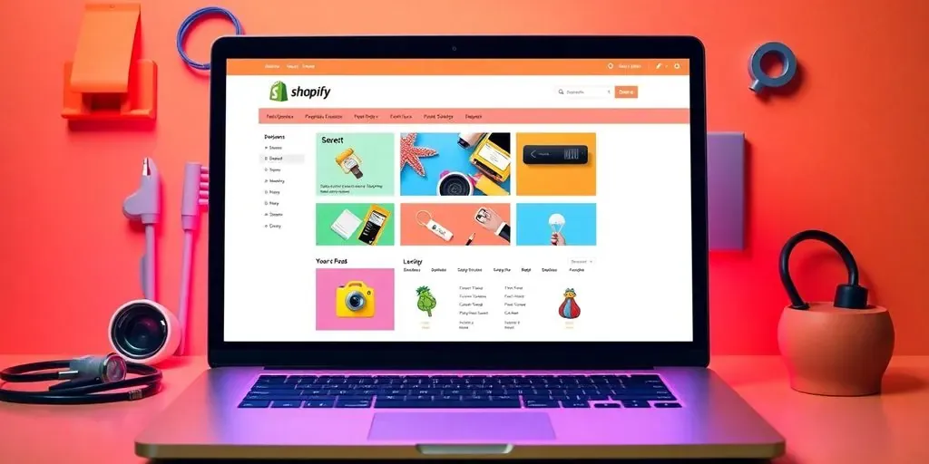 Laptop with Shopify dashboard and e-commerce tools.