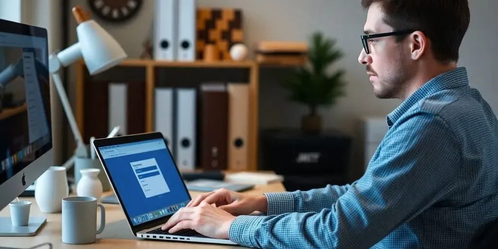 Person logging into a website on a laptop.