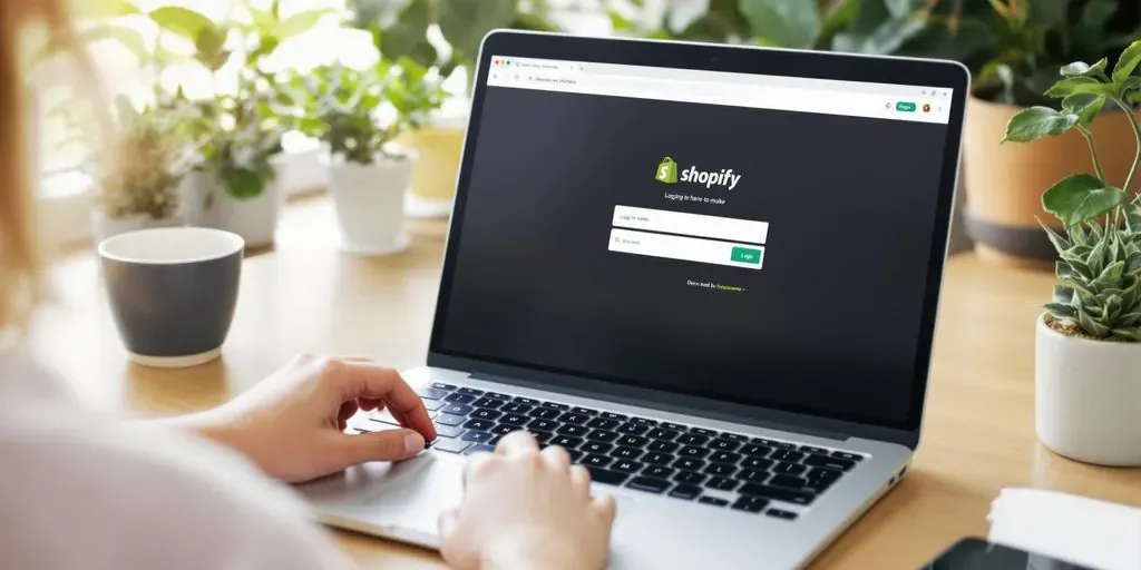 Person logging into a Shopify store on a laptop.
