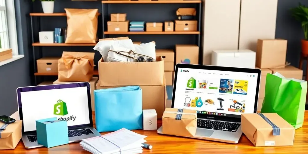 Diverse dropshipping products arranged on a stylish workspace.