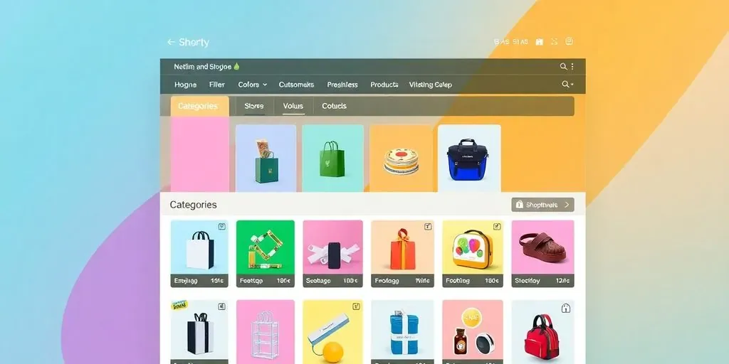 Colorful e-commerce store layout with product displays.