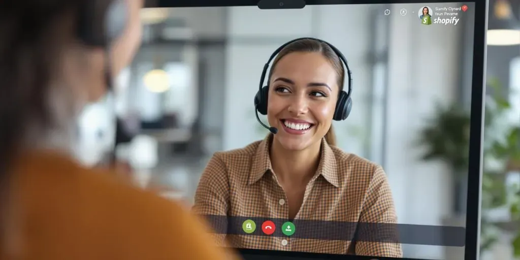 Customer service representative helping a Shopify user remotely.