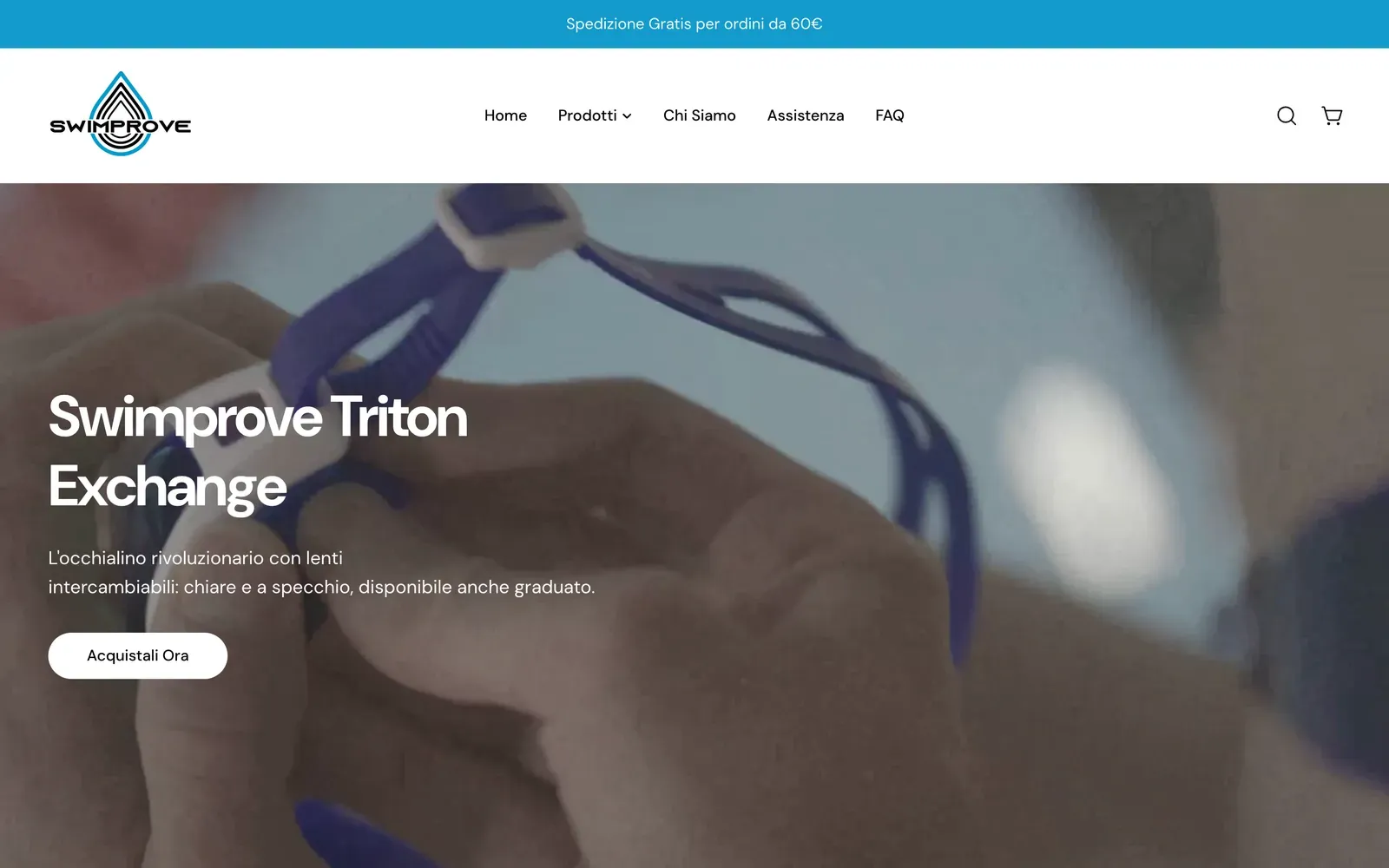 Home de la tienda Shopify de Swimprove en swimprove.shop: el hero de las gafas Triton Exchange