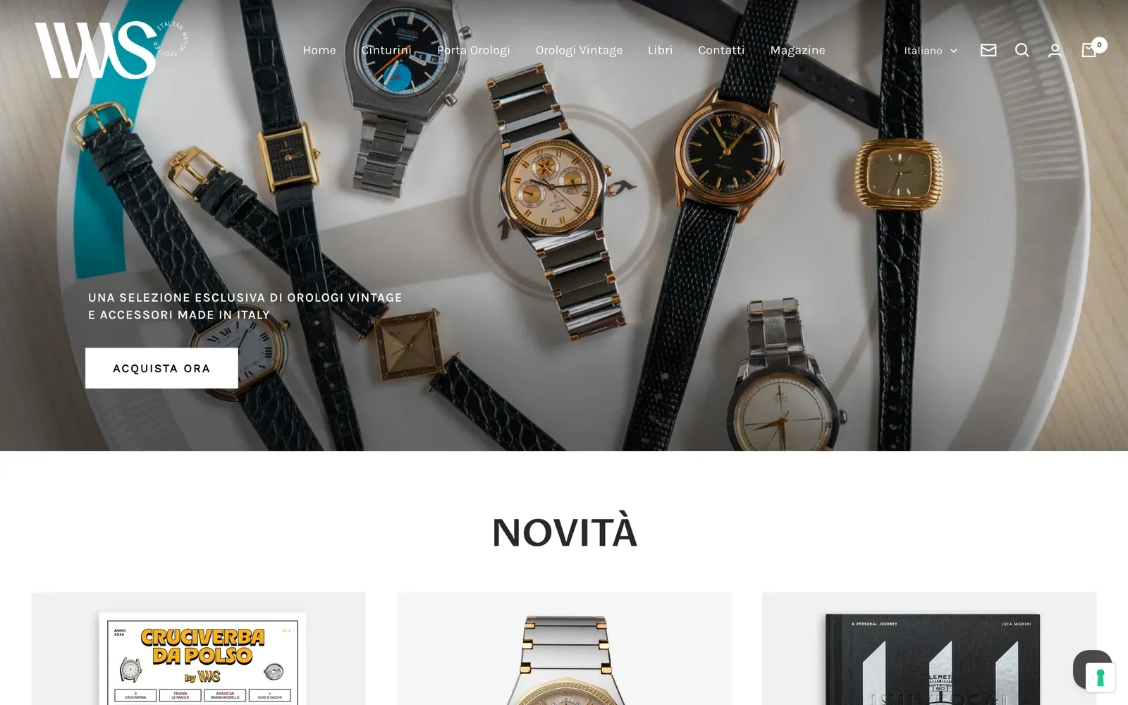Home de la tienda Shopify de Italian Watch Spotter en shop.italianwatchspotter.com: un bodegón cenital de relojes vintage