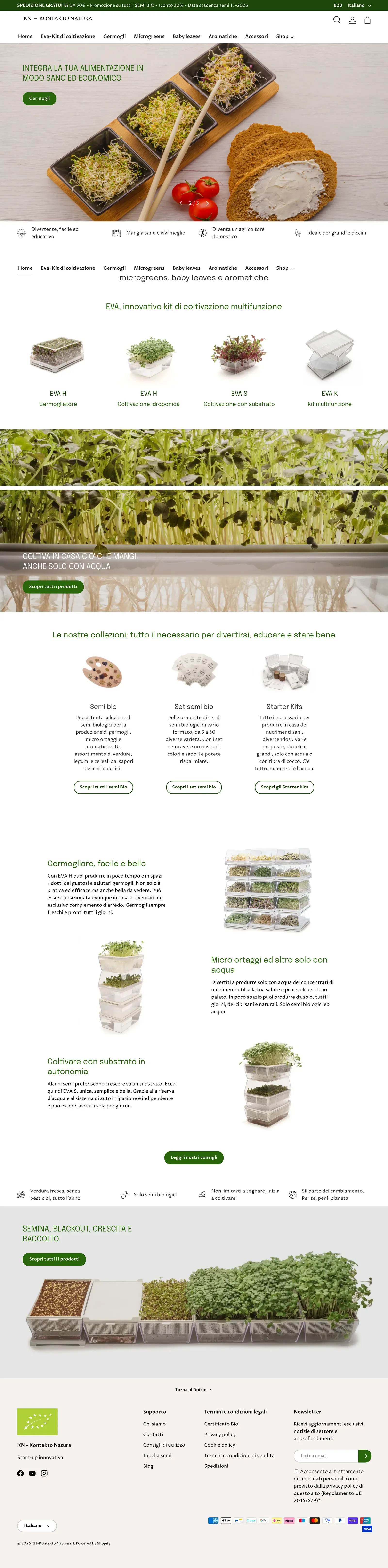 Full home page of the Kontakto Natura Shopify store