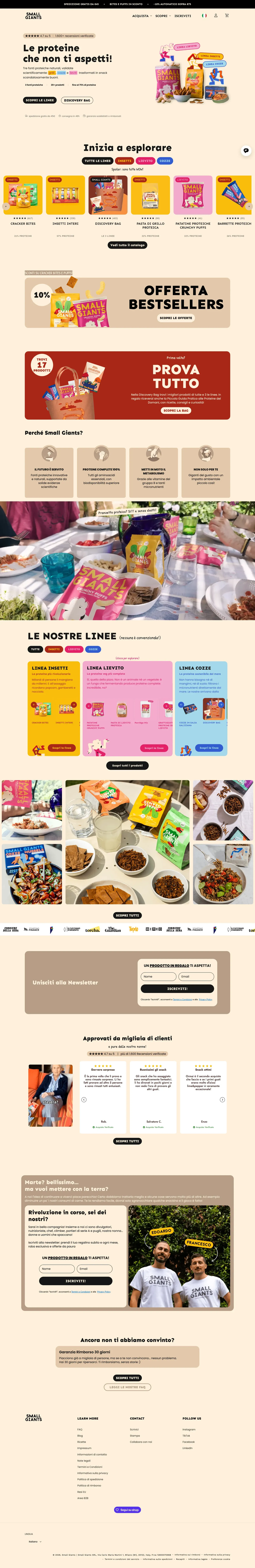 Full home page of the Small Giants Shopify store