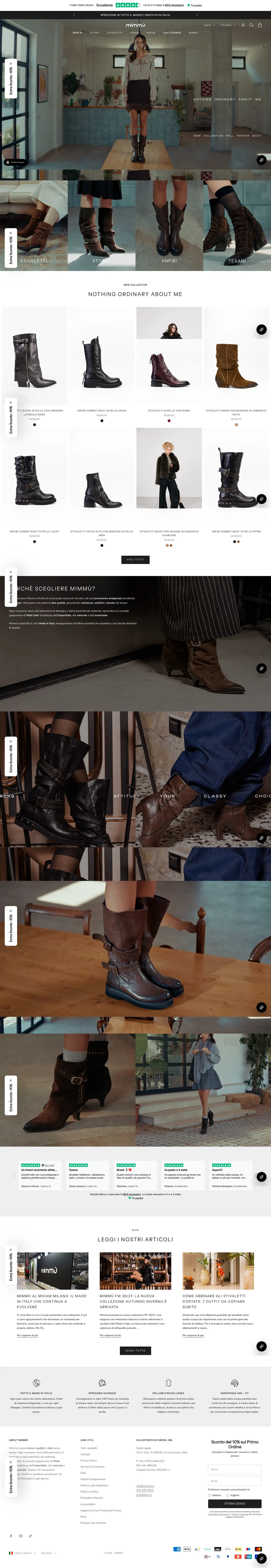 Full home page of the Mimmù Shopify store