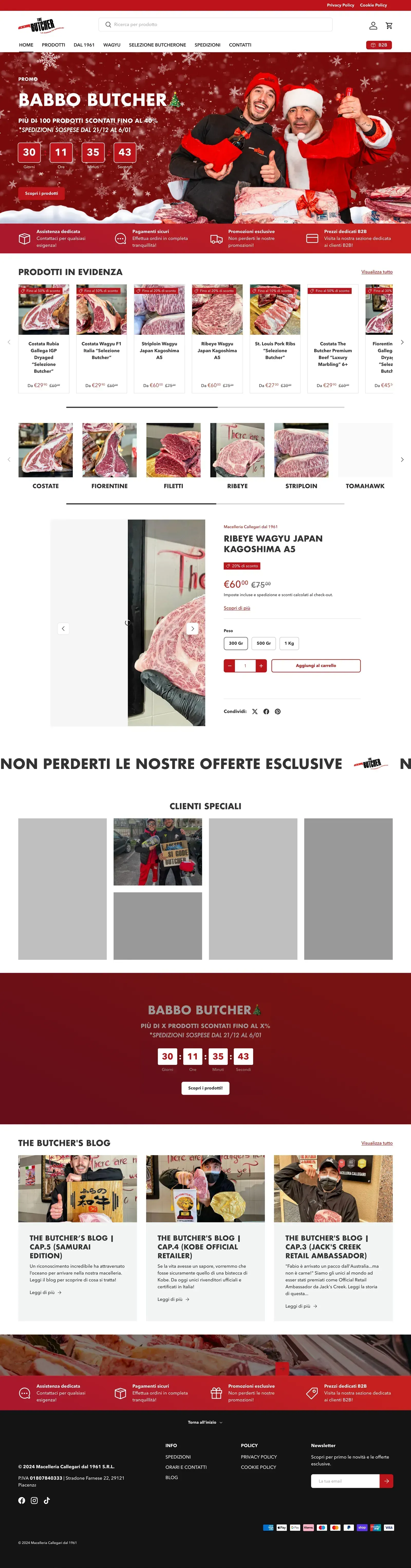 Full home page of the Macelleria Callegari Shopify store