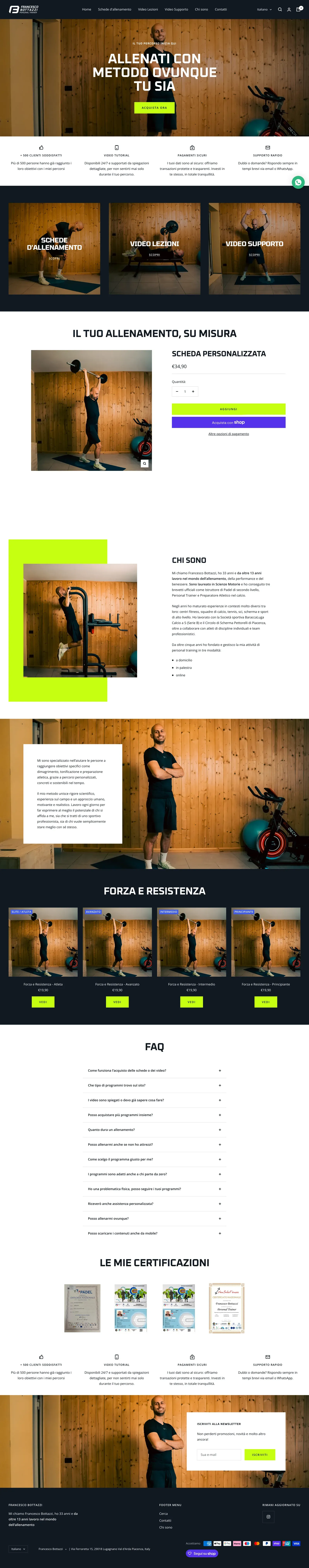 Página de inicio completa de la tienda Shopify de Francesco Bottazzi