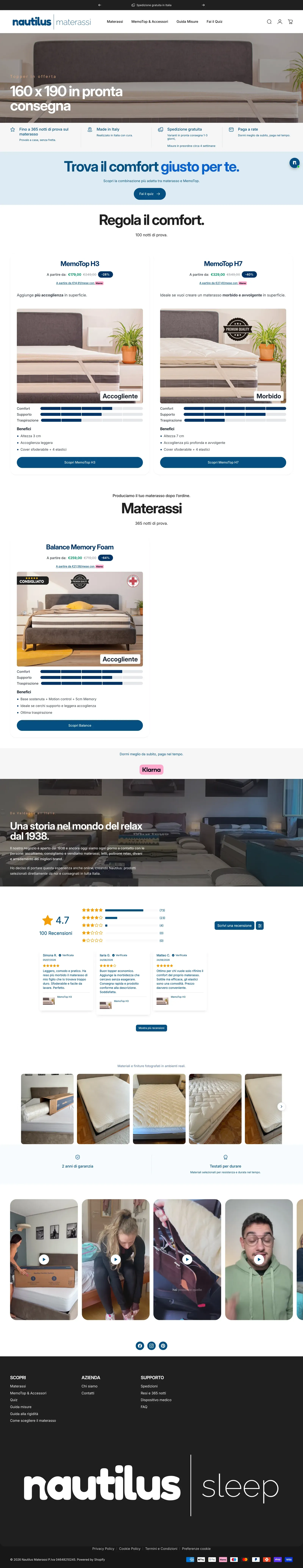 Full home page of the Nautilus Sleep Shopify store