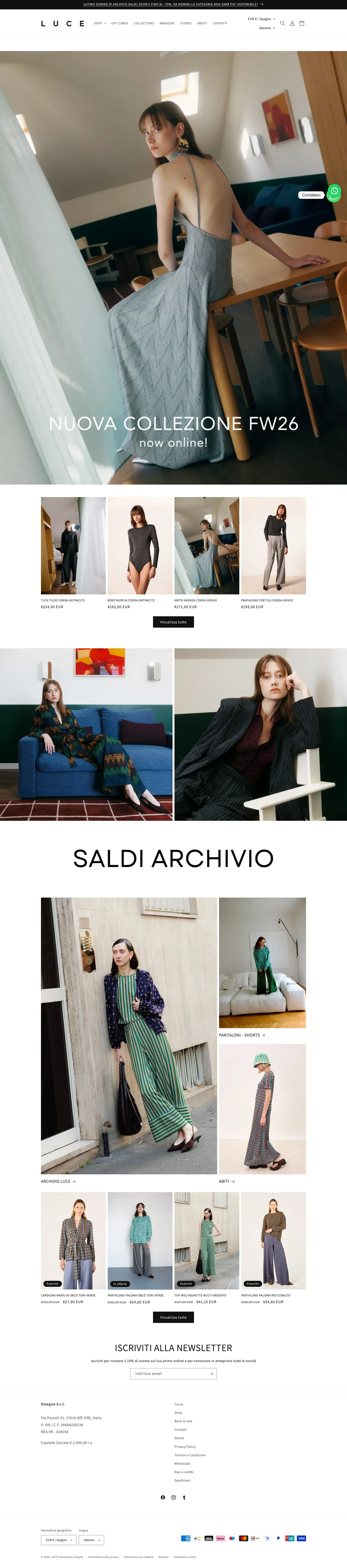 Full home page of the Luce Studio Shopify store