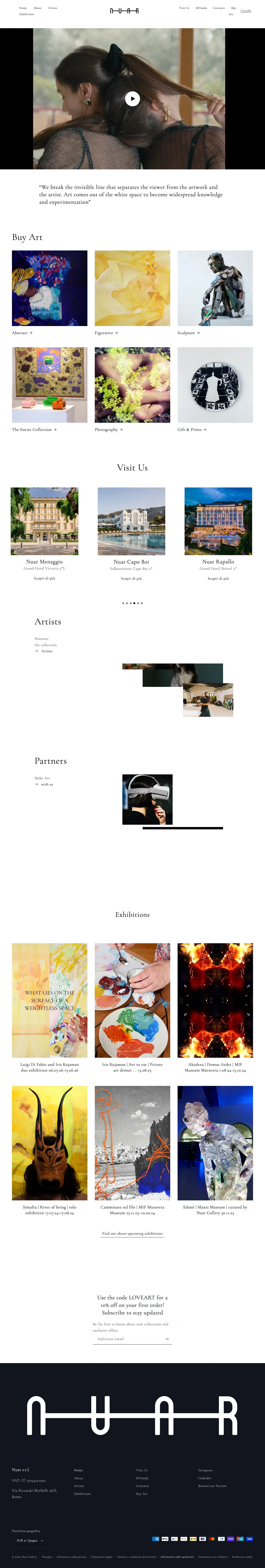 Full home page of the Nuar Gallery Shopify store