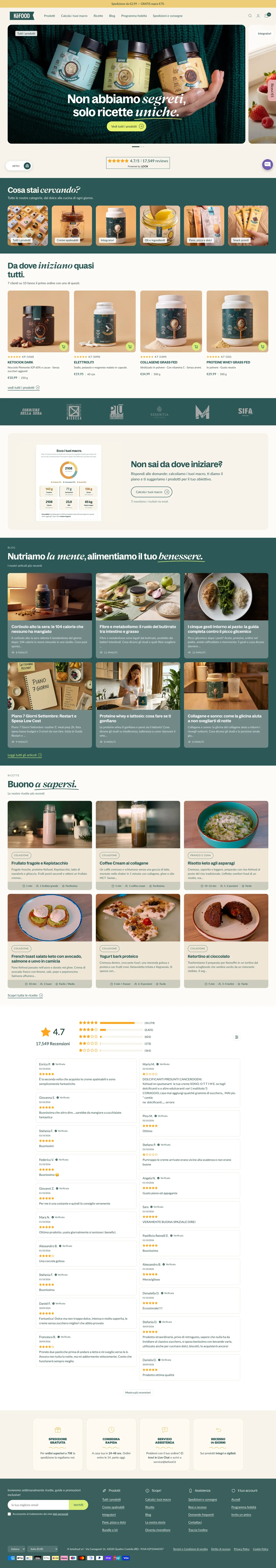 Home page completa dello store Shopify di Kefood