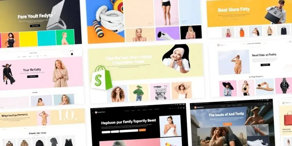 Colorful Shopify themes displayed in an attractive grid.