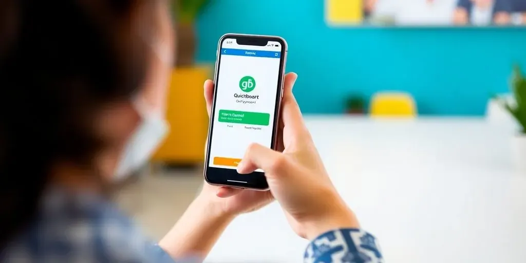 Smartphone displaying QuickBooks GoPayment app for easy access.