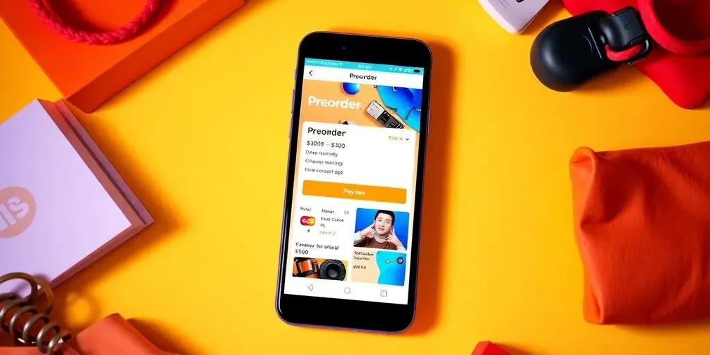 Mobile device with preorder app and products displayed.