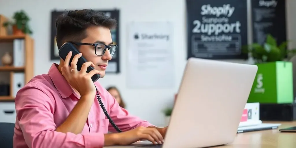 Person on phone seeking Shopify support assistance.