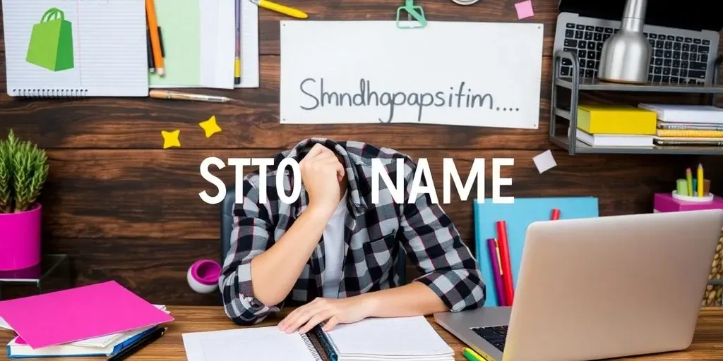 Person brainstorming Shopify store name ideas with creative tools.