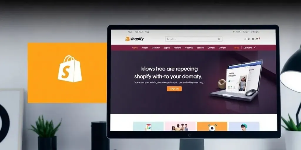 Shopify store setup with custom domain displayed on screen.