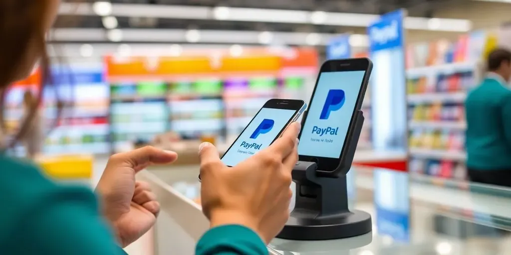 Customer paying with PayPal on a smartphone in-store.
