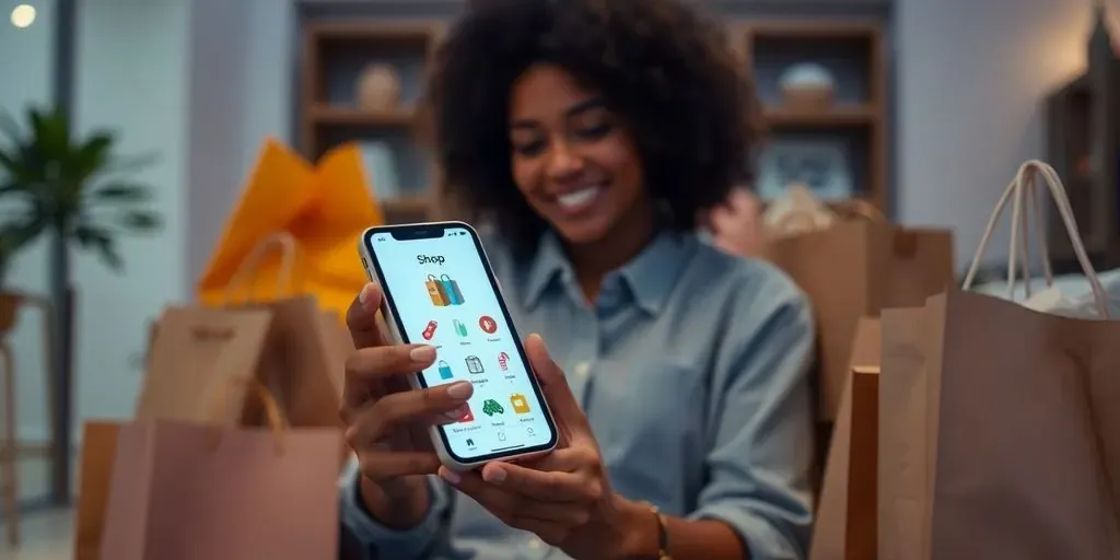 Person using the Shop App on a smartphone.