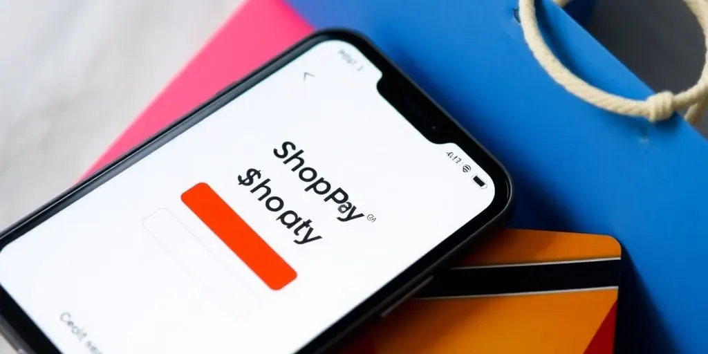 Smartphone with Shop Pay login and shopping items.