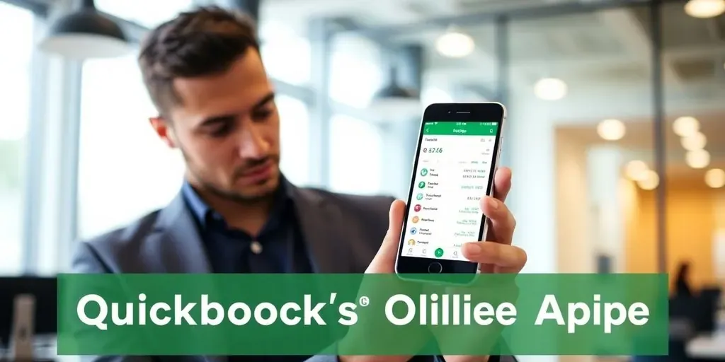 Business person using QuickBooks Online Mobile App on phone.