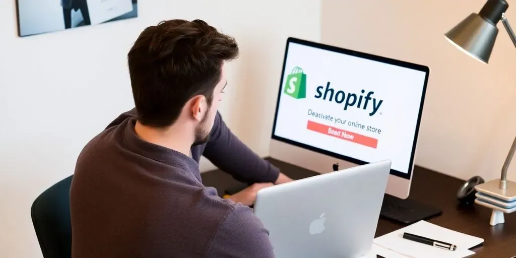 Person contemplating on a laptop about Shopify store deactivation.