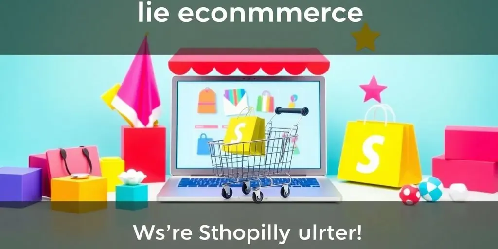 Online store setup with laptop and shopping cart.