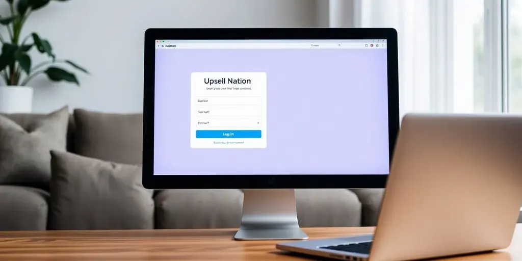 User accessing Upsell Nation login on a computer screen.