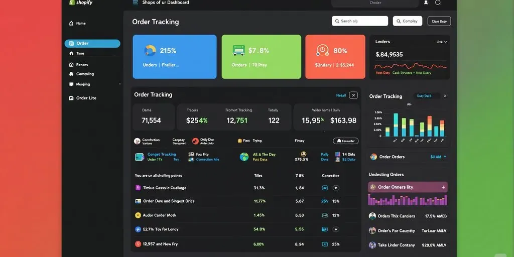 Colorful Shopify dashboard focused on order tracking visuals.