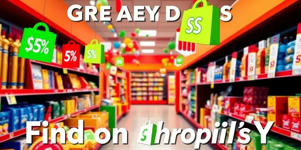 Colorful discount tags in an online shopping scene.