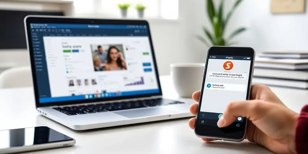 Modern workspace with laptop and smartphone in focus.