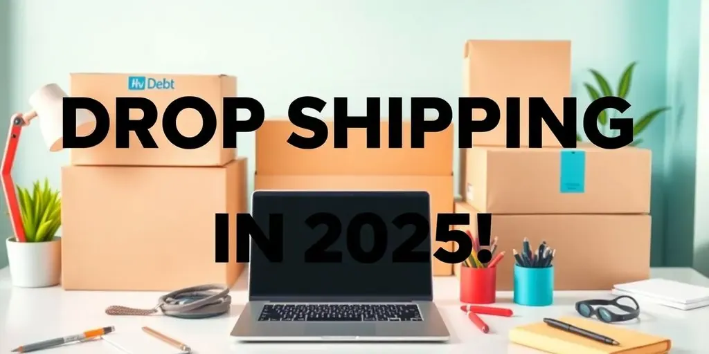 A modern workspace with shipping boxes and a laptop.